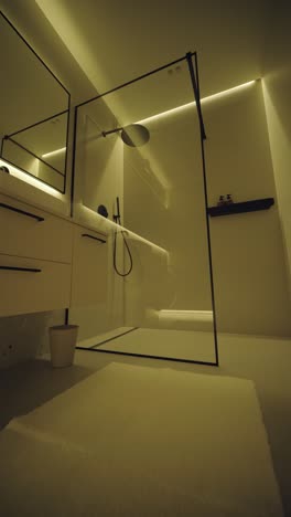 stylish and elegant minimalist home interior featuring clean lines, neutral colors, and warm ambient lighting, creating a cozy and modern atmosphere.