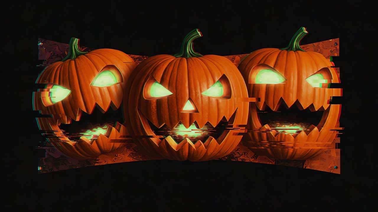 Spooky Halloween Pumpkins Glowing with Eerie Light: A Captivating Display of Festive Pumpkins Ready to Haunt Your Night with Their Sinister Grins and Ghostly Glow