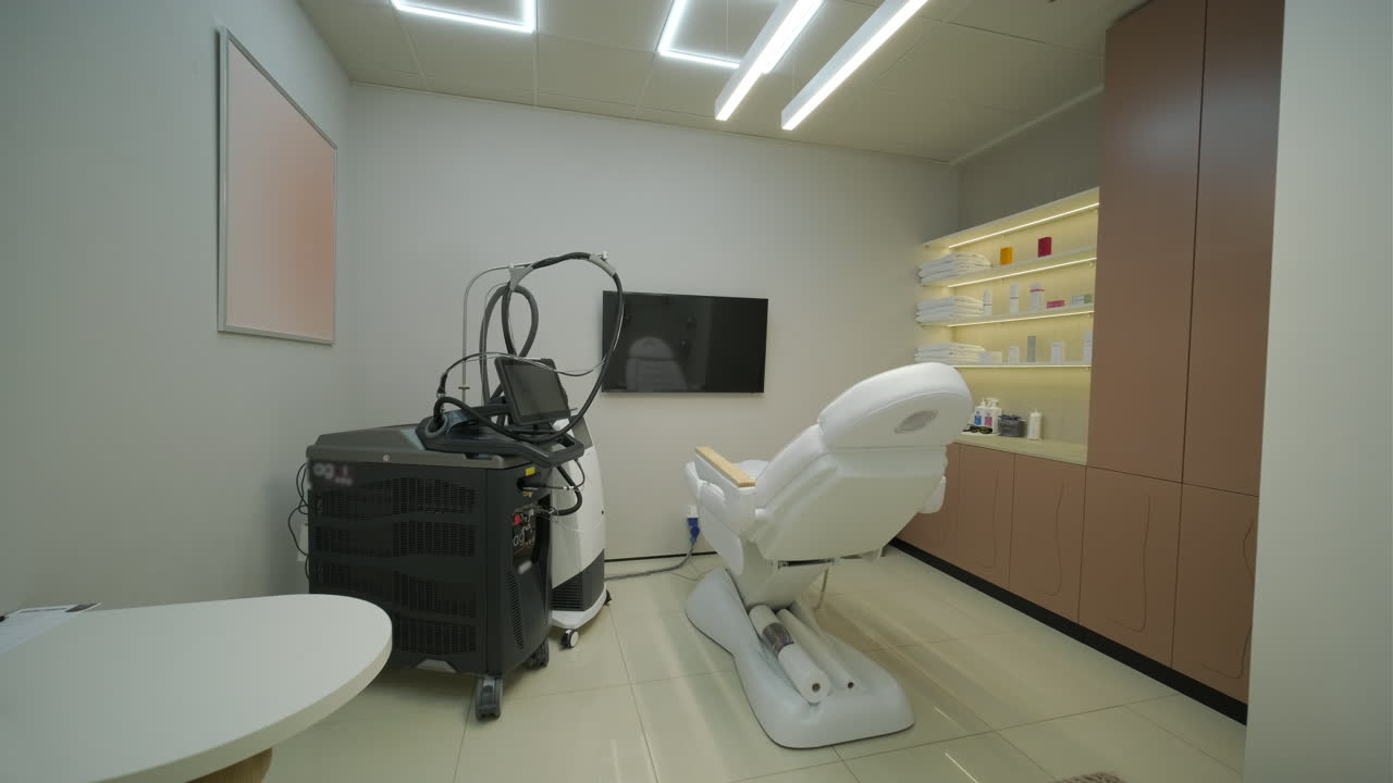 Empty Modern Clinic Treatment Room with Medical Equipment