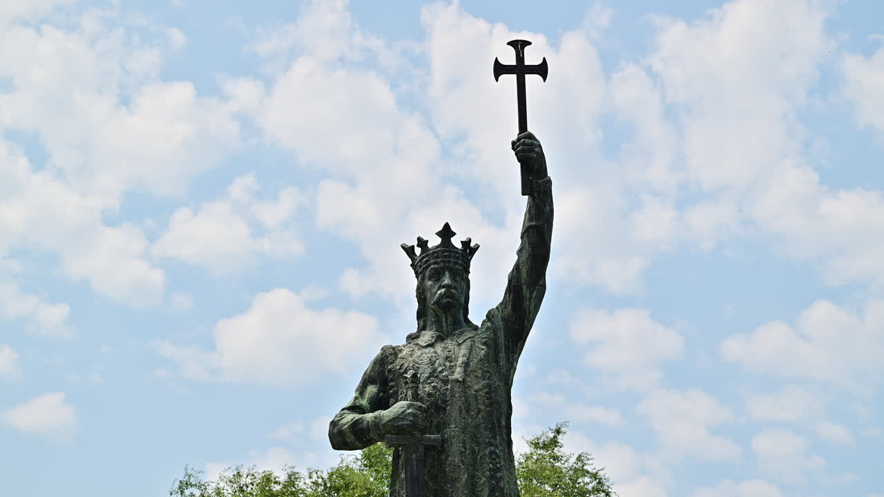 A detailed view of Stefan cel Mare statue. Zoom out, close-up