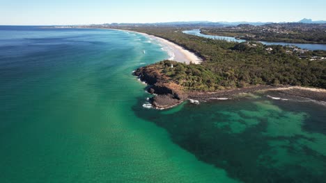 aerial view of seascape at fingal head in nsw, australia - drone shot