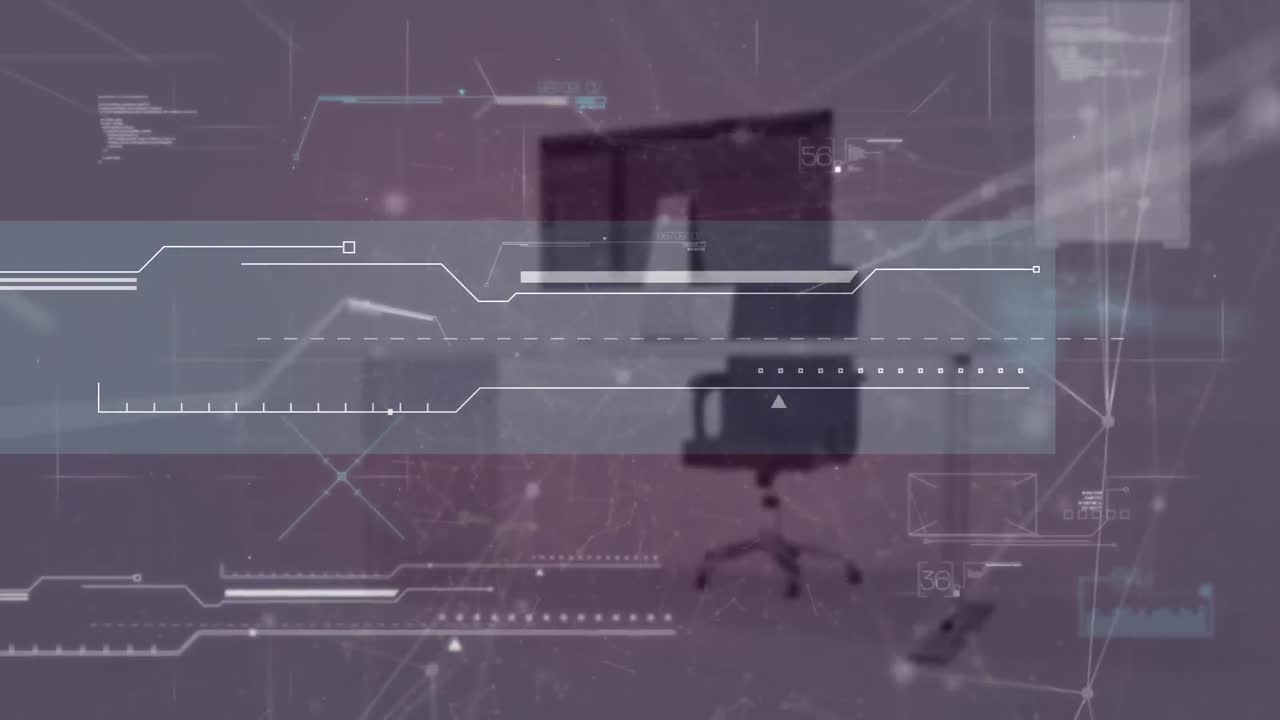animación de la red de conexiones y procesamiento de datos contra el escritorio de la oficina.