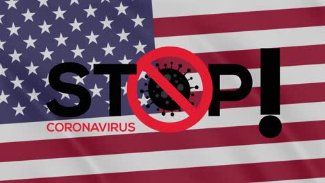 detenga el sello de coronavirus en la bandera nacional de estados unidos en el concepto de coronavirus.