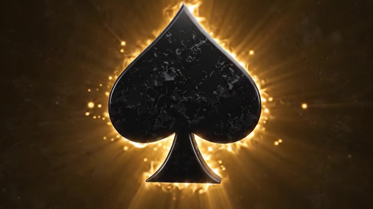 A Striking Black Spade Symbol Transitioning from Darkness to Brilliant Light, Capturing the Essence of Mystery and Elegance in a Pulsating Visual Display