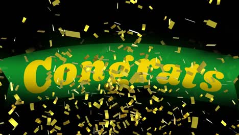 animación de felicitaciones texto sobre confeti en fondo negro