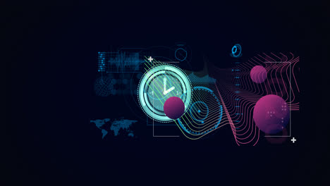 animation of digital interface with clock over dark background