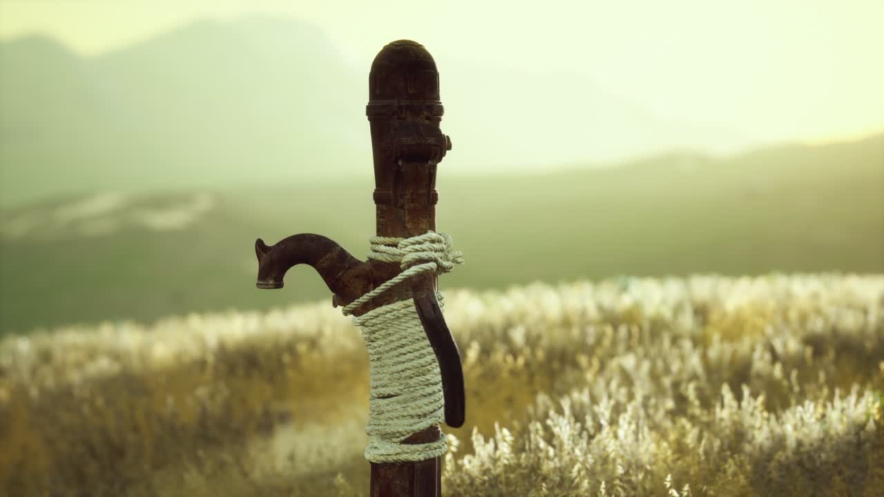 건조 한 언덕 에 있는 오래된 손 물  ⁇ 프