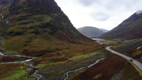 aerial view of dramatic glencoe landscape in scotland with river coe flowing in the middle