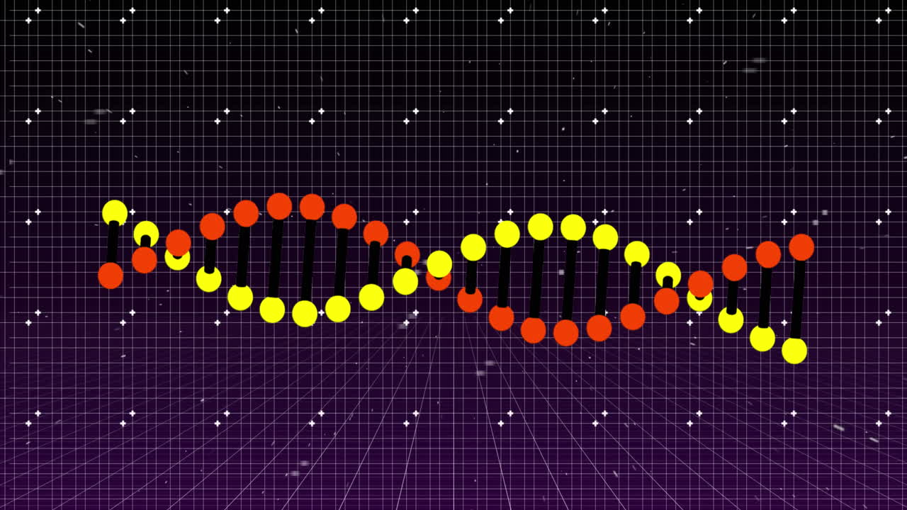 파란색 배경의 모양 위에 있는 dna 가닥의 애니메이션