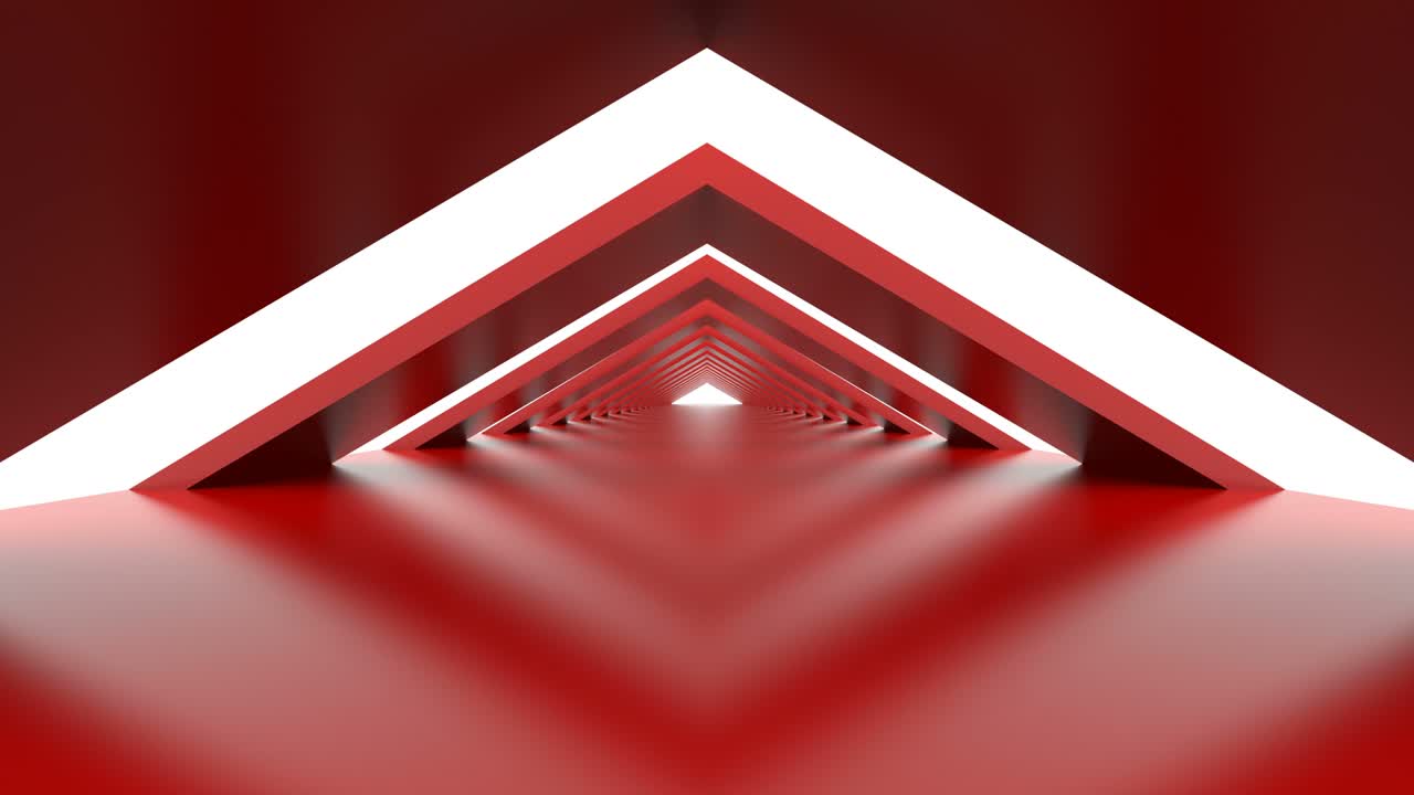 túnel de fondo arquitectónico futurista con triángulo rojo en bucle