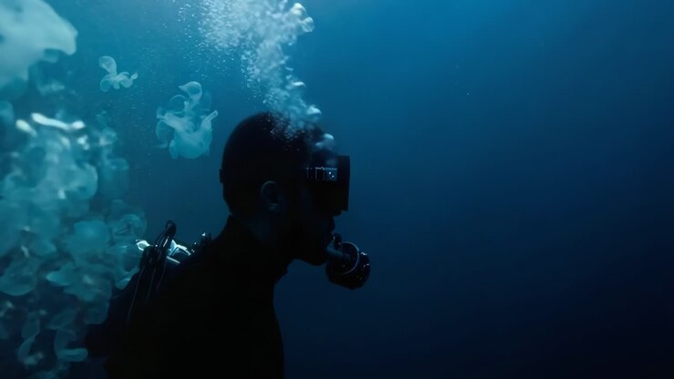 Scuba Diver Underwater with Jellyfish