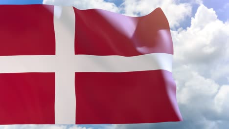 3d rendering of denmark flag waving on blue sky background with alpha channel