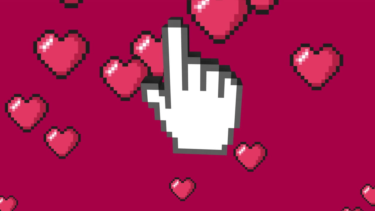 animación del cursor sobre los iconos del corazón de las redes sociales sobre fondo rojo