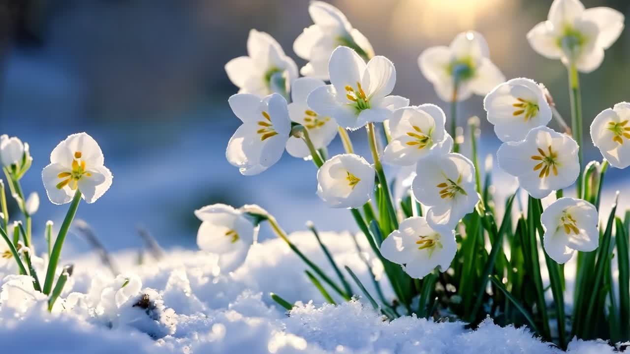 un bouquet di fiori bianchi che sono nella neve