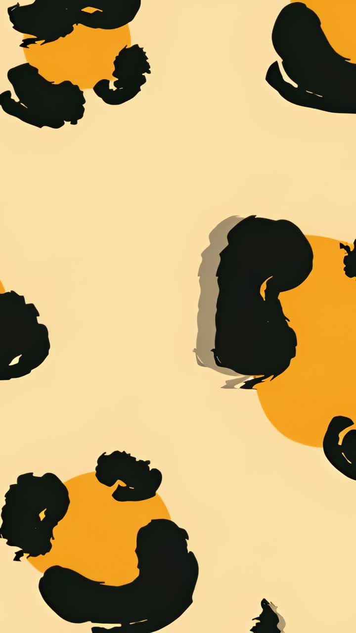 Vertical video: Starting with four orange spot clusters drifting inward pulsing on beige backdrop