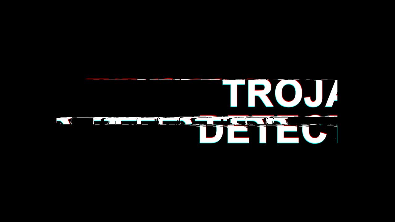 trojan detectado efecto de glitch texto distorsión de televisión digital animación de bucle 4k