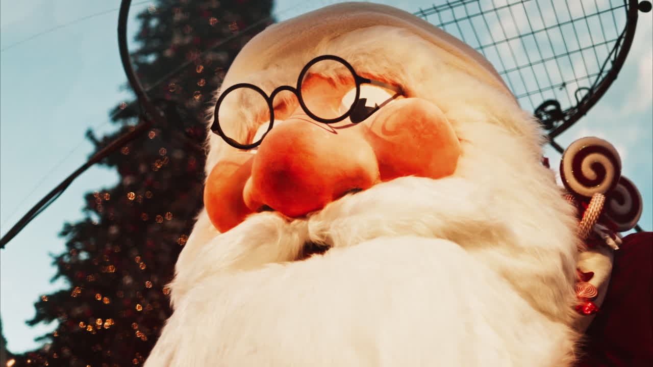 Big Santa Claus decoration in the courtyard of the Monte Carlo Casino in the evening