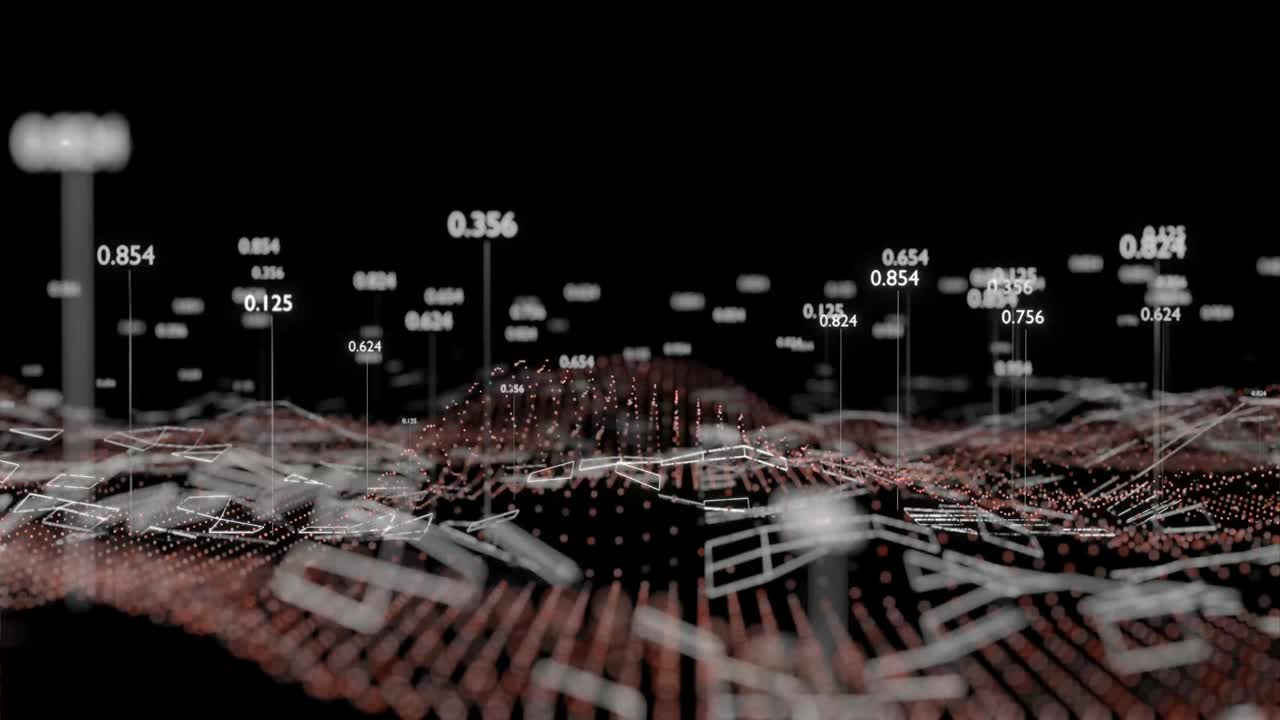 Abstract Digital Red Wave of Particles with Text. Seamless loop