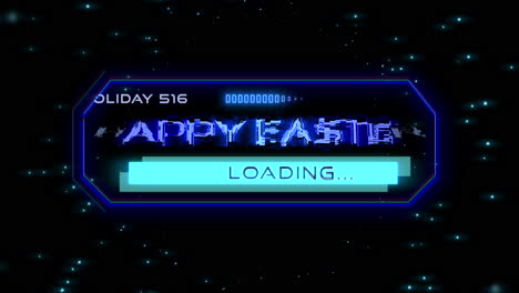 eye-catching happy easter loading neon sign shines in blue on black background