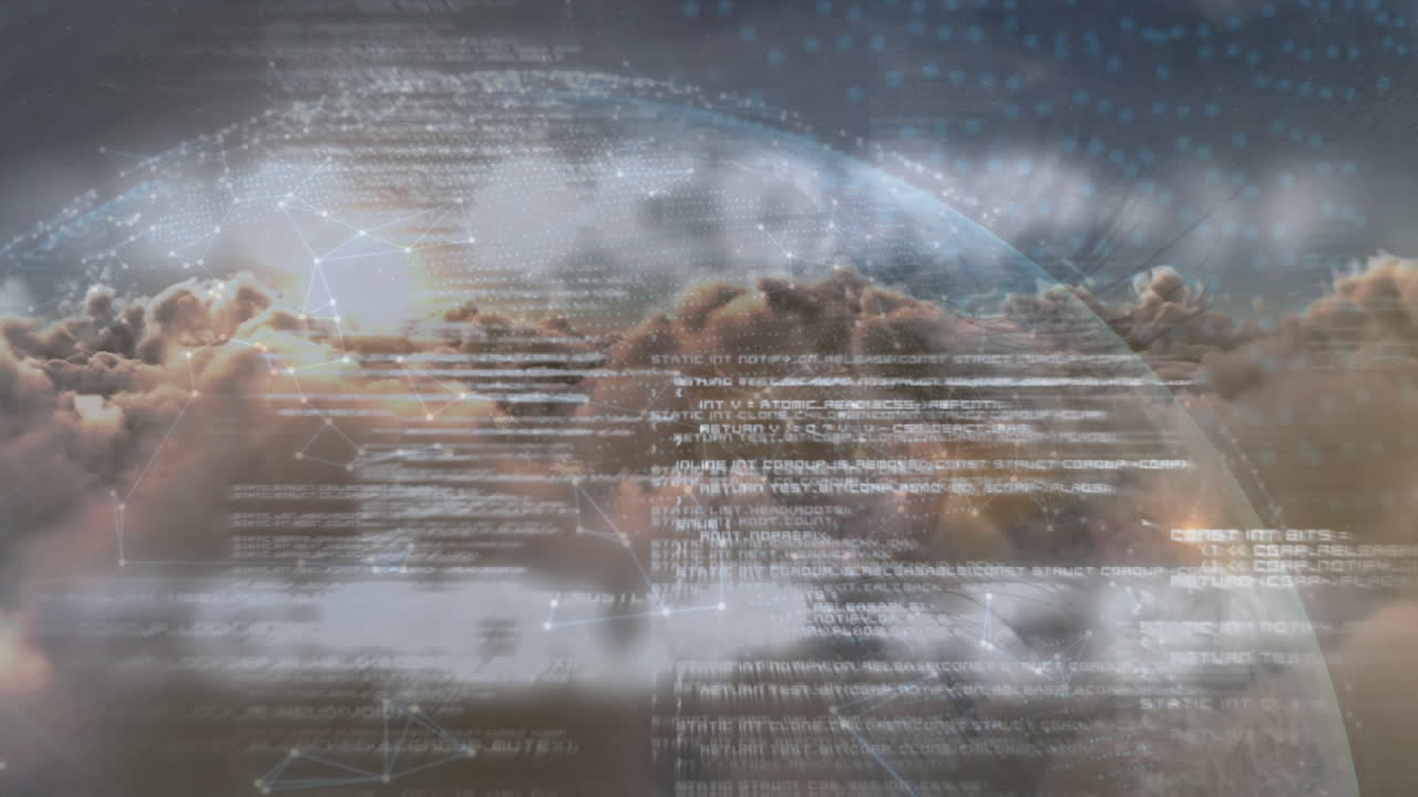 procesamiento de datos y red de conexiones contra nubes en el cielo azul