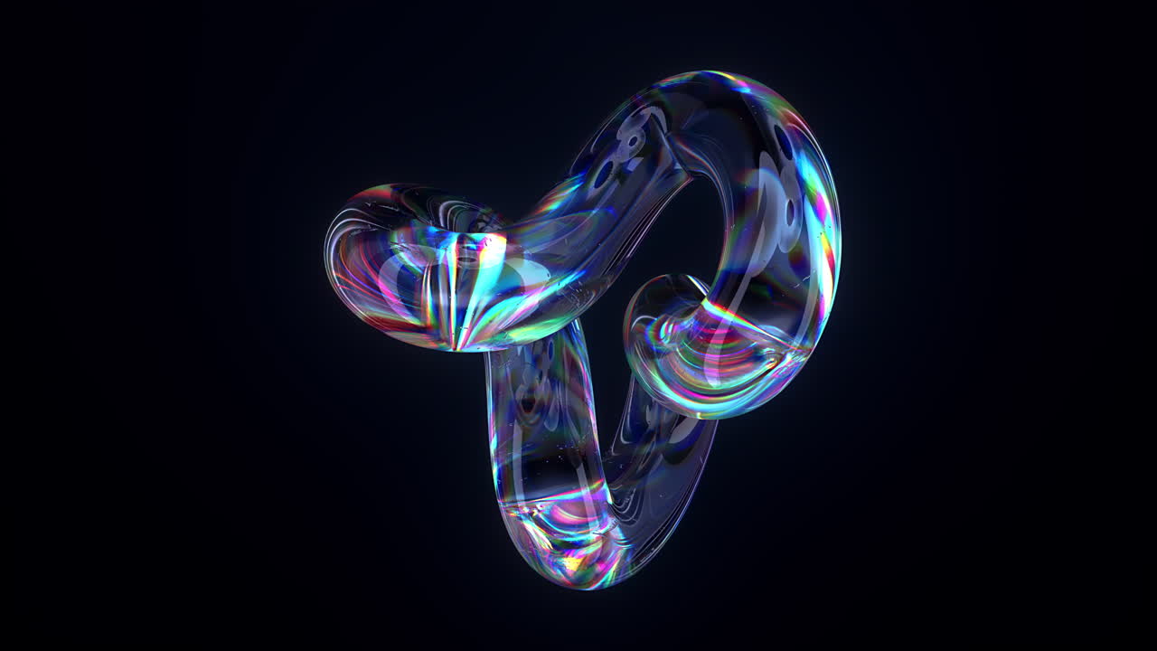 반사 표면을 특징으로하는 컬러 넘치는 추상적인 3d 회전 모양