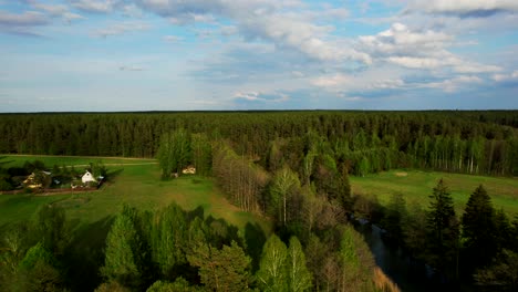 a huge green forest in eastern europe cut by a wild river