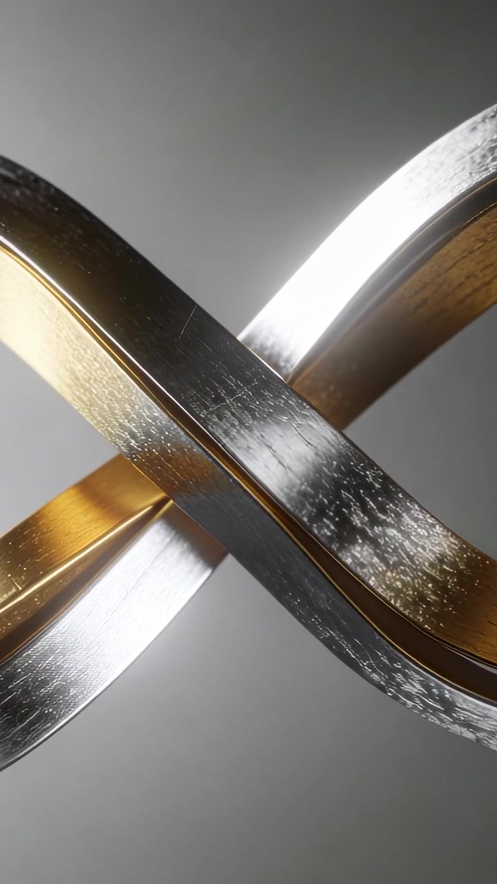 Vertical video: Object rotating revealing silver and gold brushed bands for jewelry marketing