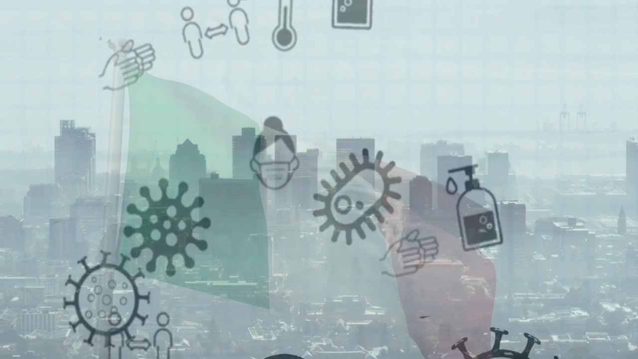 코로나 바이러스 아이콘과 프랑스  ⁇ 발의 애니메이션