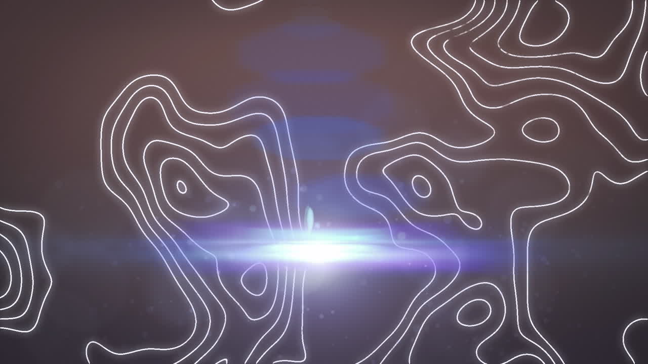 Animation of moving white shapes and light trails on green background