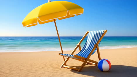 sunny beach scene with umbrella and chair