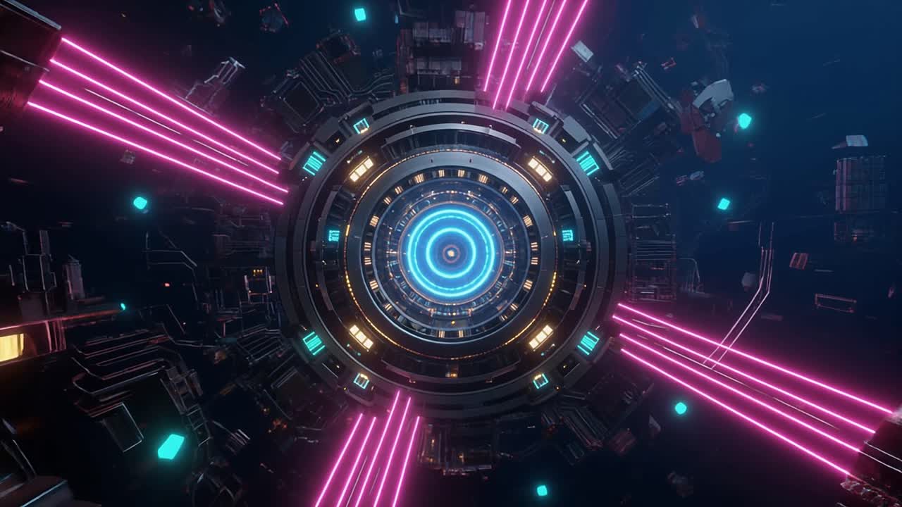 Flying Through a Futuristic Sci-Fi Tunnel with Neon Lights