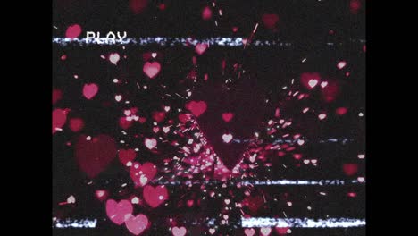 animation of red hearts and glitter falling on playback interface screen with interference