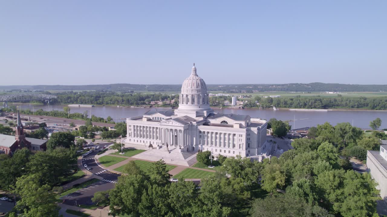 Explore the historic landmarks and stunning skyline of Jefferson City with captivating aerial visuals.