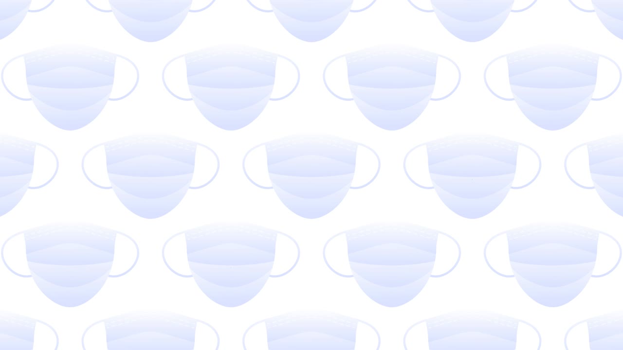 emoji de confusión en la máscara facial. muchas máscaras médicas para cubrir la boca y la nariz para la protección contra el virus. concepto de atención médica. animación de bucle mate alfa 4k