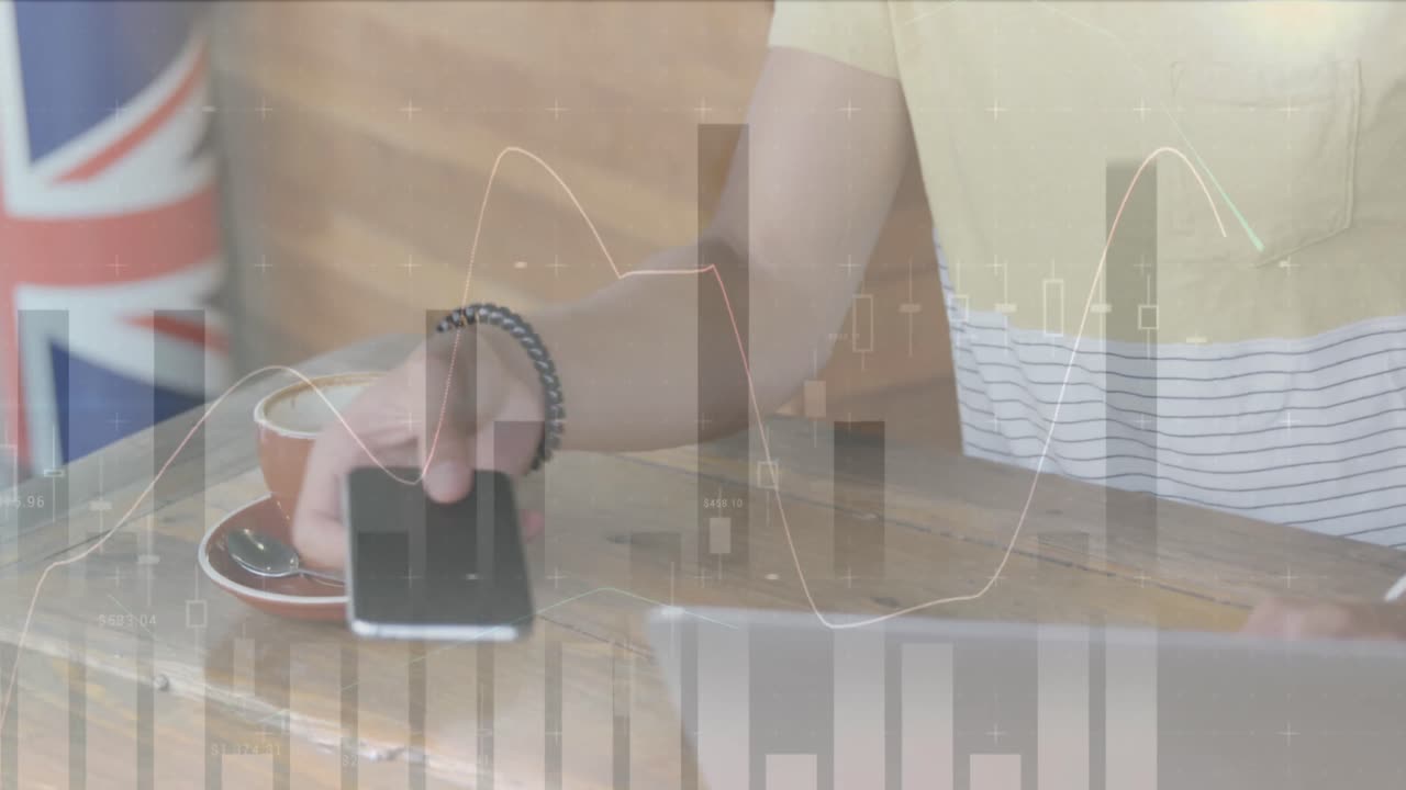 animación de estadísticas y procesamiento de datos sobre mujeres que usan teléfonos inteligentes