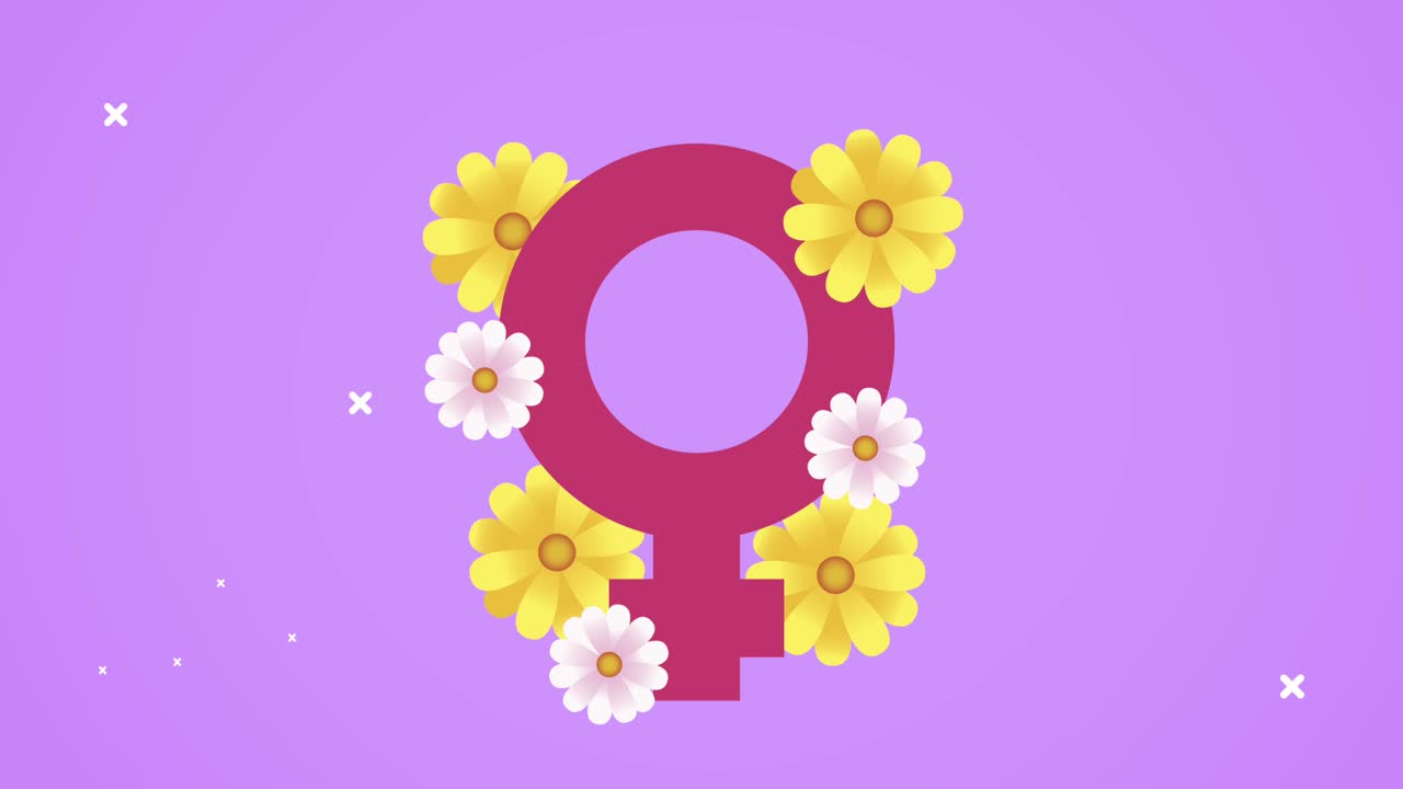 tarjeta de feliz día de la mujer con símbolo de género femenino y flores