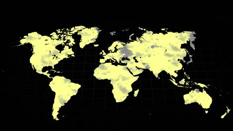 grey world map changing to mostly yellow on a black background