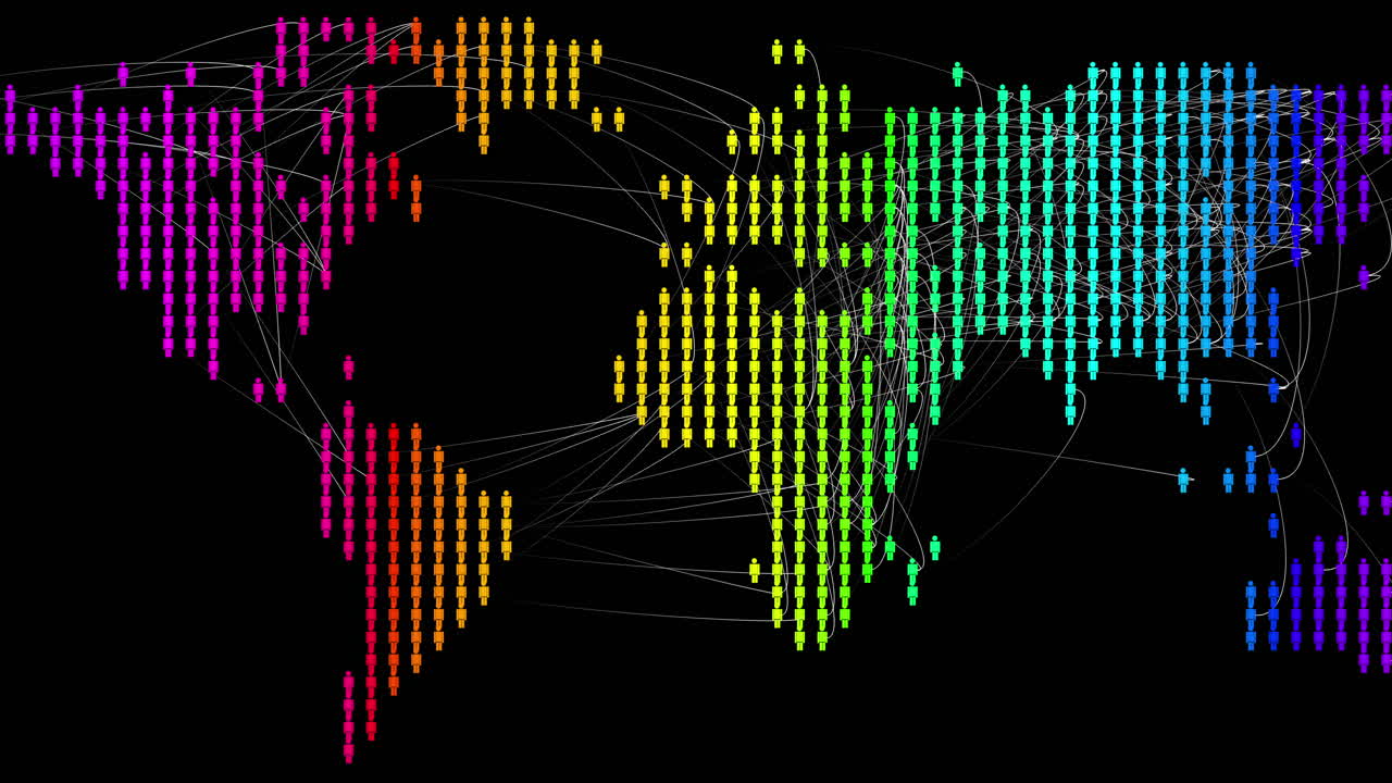 Colourful Global World Map Overlay with Animated People Icons display
