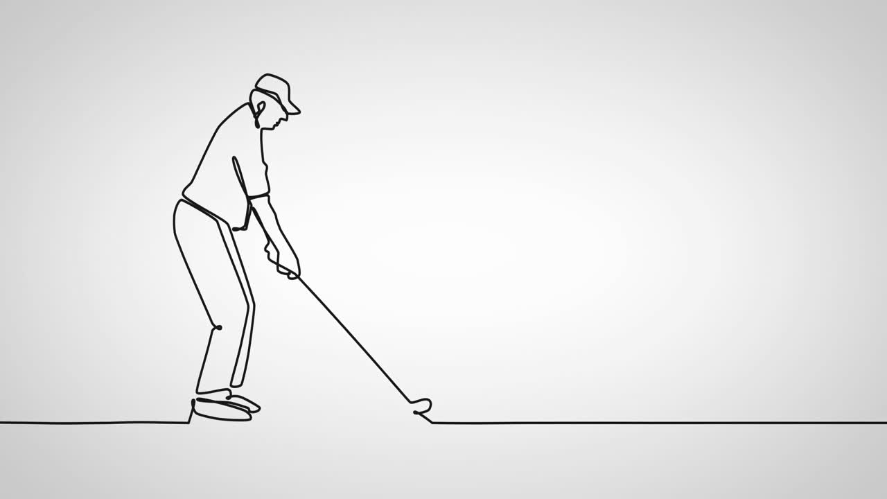 색 배경 에 골프 를 치고 있는 노인 의 그림 의 애니메이션