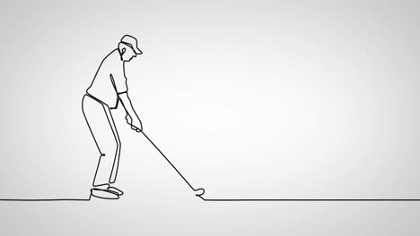 animation of drawing of senior man playing golf on white background