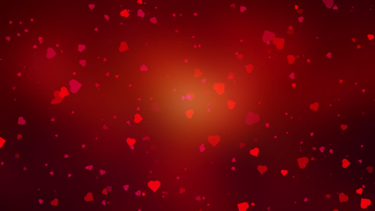 Romantic, loopable animation of glowing red and pink hearts gently floating and gliding down against a soft gradient background - love and romance, for Valentine's Day, weddings