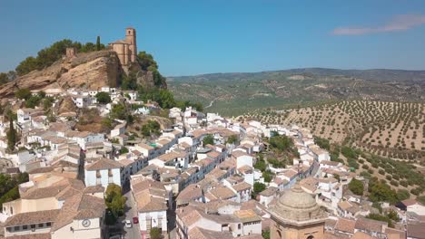 aerial view from the bell tower of motenfrio and its castle on top of the rock