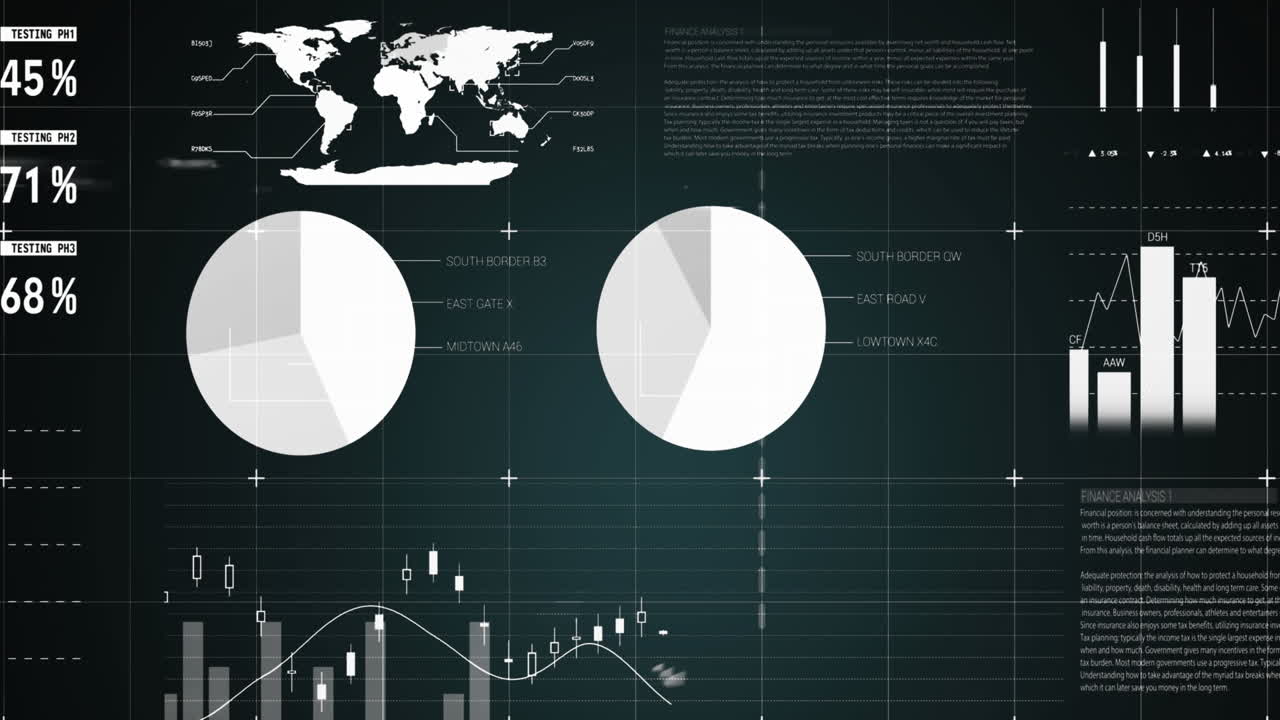 animación del patrón de cuadrícula sobre la interfaz infográfica contra un fondo abstracto