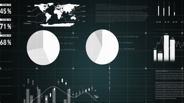 Animation of grid pattern over infographic interface against abstract background