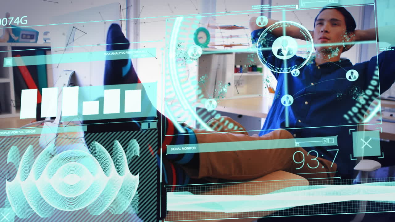 animación de la red de conexiones sobre el hombre de negocios en la oficina