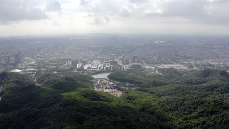 guangzhou city and pearl river in china, aerial view from baiyun mountain