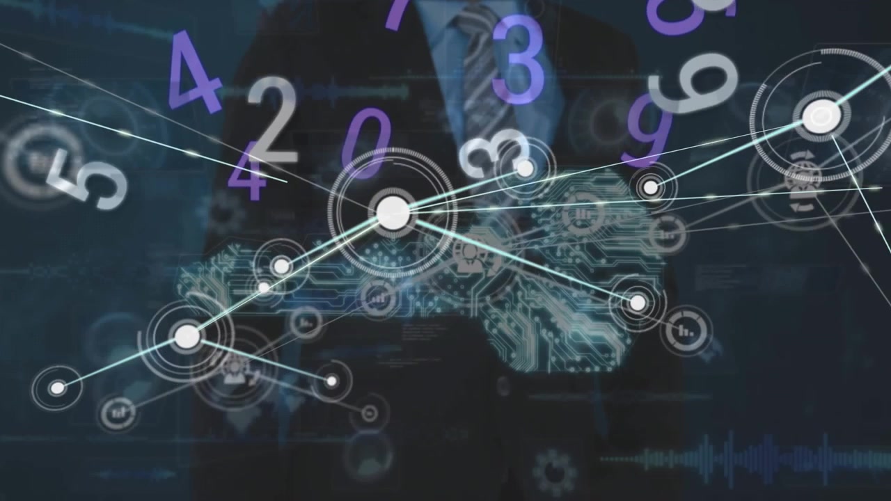 Animation of caucasian businessman over network of connections