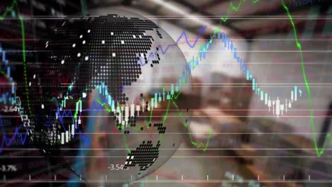 animación del globo y procesamiento de datos financieros sobre el almacén