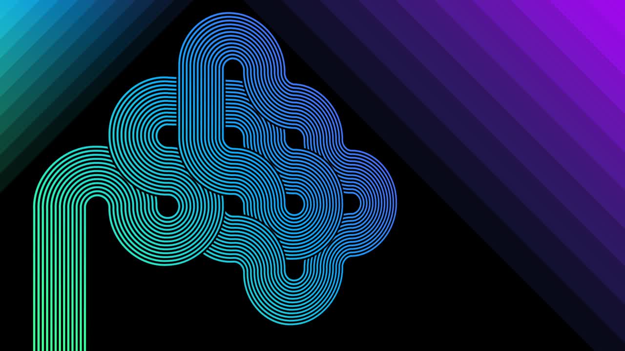Abstract curved line stripes on dark background in 4k video.