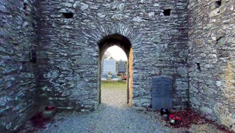 A-walk-through-of-the-small-church-on-The-monastic-site-at-Monasterboice,-where-the-Round-Tower-and-the-large-High-Cross-below-It-dates-back-to-the-6th-century-when-it-was-founded-by-St-Buite